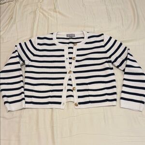 J. Crew Women's Cropped Navy and White Striped Cardigan